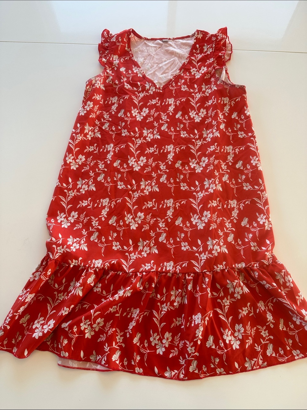 Orange Floral Midi Dress with Ruffle Hem